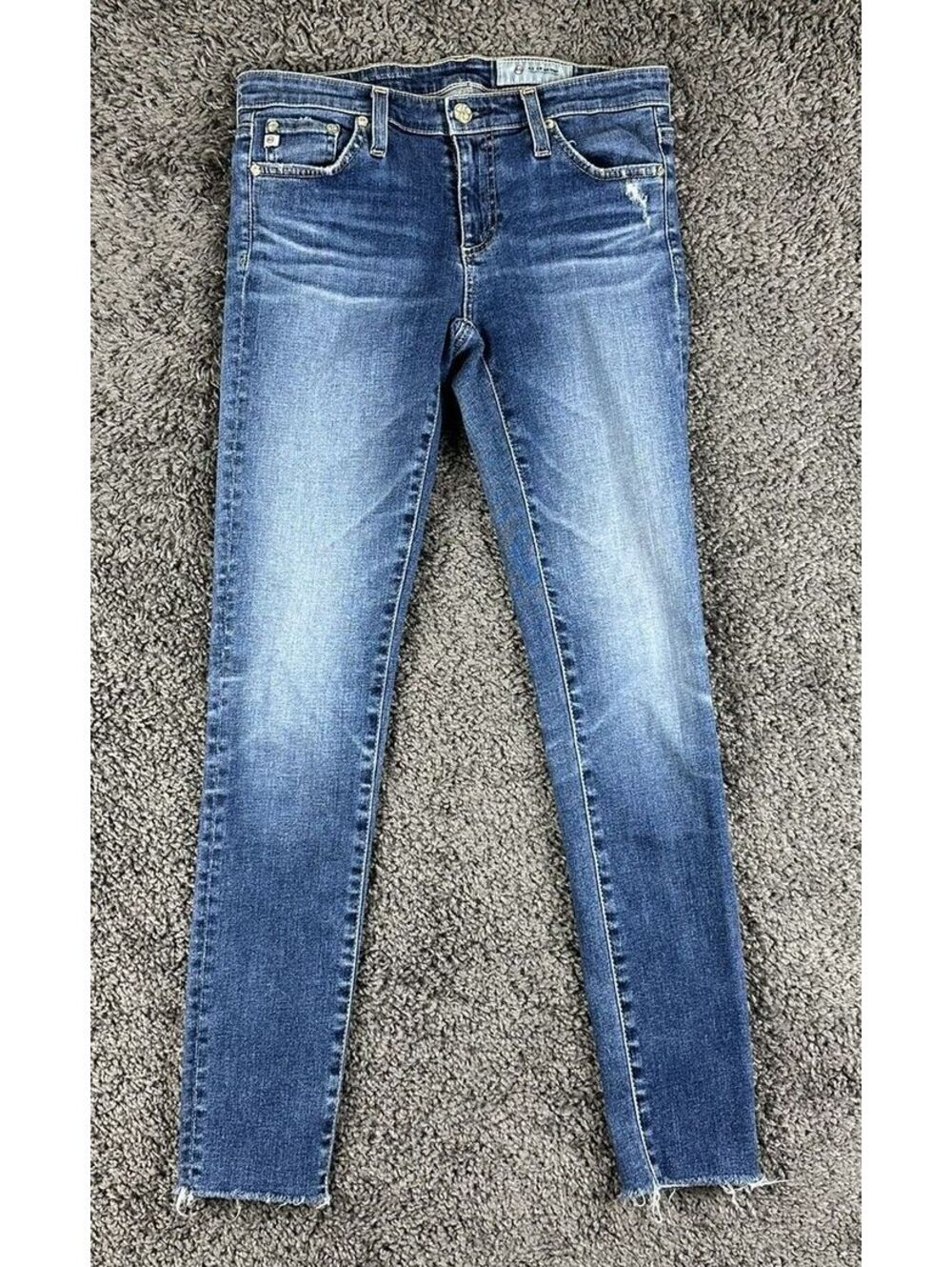 AG Adriano Goldschmied Legging Ankle Jeans Sz 27 Medium Wash Stretch Distressed